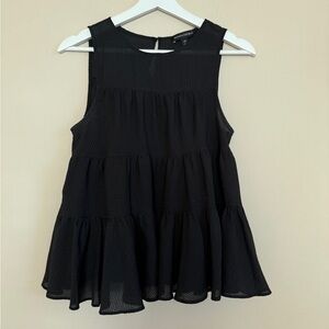 Banana Republic Tiered Swing Trapeze A-Line Top Black Seersucker Blouse Top XS